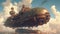 Steampunk airship in the clouds. Fantasy concept , Illustration painting