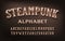 Steampunk alphabet font. 3d retro brass letters and numbers.