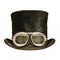 Steampunk antique black gentleman hat with goggles isolated on white