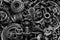 Steampunk background, machine and mechanical parts, large gears and chains from machines and tractors.