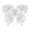 Steampunk butterfly outline linear drawing handmade in doodle style.