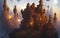 Steampunk castle, fantasy castle, digital illustration