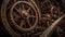 Steampunk clockworks turning inside of old metallic factory machinery generated by AI