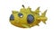 Steampunk concept yellow fish shaped submarine. Isolated 3D rendering