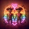 steampunk cowboy mariachi skull in love neon sign amor valentines concept rusty background