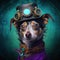 Steampunk dog portrait. Digital surreal art.