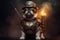 Steampunk Dog On Smoky Grey Background. Generative AI