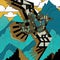 Steampunk eagle flying over mountain