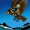 Steampunk eagle flying over mountain