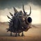 Steampunk fantasy creature in a desert area. Ai generated.