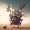 Steampunk fantasy creature in a desert area. Ai generated.