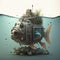 Steampunk Fish Shaped Submarine with a Fish inside