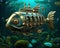 Steampunk Fish Shaped Submarine with a Fish inside.