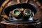 Steampunk goggles on dark leather hat