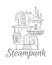 Steampunk house sketch hand drawn vector illustration