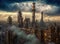 Steampunk Industrial City Skyline, Background, Science Fiction