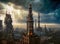 Steampunk Industrial City Skyline, Background, Science Fiction