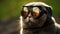 Steampunk-inspired Cat Wearing Aviators Gazing Over Grass