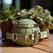 Steampunk-inspired Green Ball On Brown Stone Table