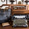 A steampunk-inspired home office with vintage typewriters, cogwheel decor, and leather armchairs4