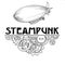 Steampunk label with industrial machines gears chains and technical elements, hand drawn illustration
