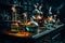 Steampunk laboratory intricate brass machinery, glowing concoctions, gears, and cogs