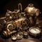 Steampunk machine mechanism old vintage engine. Generative AI