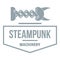 Steampunk machinery logo, simple gray style