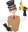 Steampunk man holding raygun gear goggles