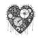 Steampunk mechanical black heart for print, vector