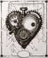 Steampunk mechanical black heart for print, vector