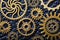 Steampunk mechanical cogs gears wheels on leather background