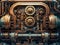 Steampunk mechanism with gears and cogwheels on a dark background. Generative AI