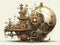 Steampunk mechanism with gears and cogwheels on a dark background. Generative AI