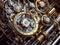 Steampunk mechanism with gears and cogwheels on a dark background. Generative AI