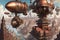 A steampunk metropolis adorned with intricate gears, towering clockwork buildings, and airships soaring through the skies