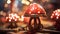 Steampunk mushrooms, bizarre metal fungi in strange surreal forest - generative AI