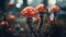 Steampunk mushrooms, bizarre metal fungi in strange surreal forest - generative AI