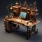 Steampunk Office Desk 3d Model: Dark, Intricate & Circuitry-inspired