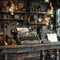 Steampunk office with vintage typewriters brass lamps