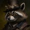 Steampunk portrait of raccoon. Created with Generative AI. Midjourney illustration