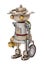 Steampunk robot. Cyberpunk style. Chrome and bronze parts