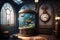 Steampunk Room With Wall With Fish Tank. Generative AI