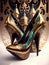 steampunk shoes, generative ai illustration, these depiction is fictitious and generated, science fiction, woman accessories