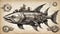 a steampunk Small Fish With Ambitions Of A Big Shark - Business Concept