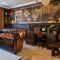 Steampunk Study: A study room designed in a steampunk style, featuring exposed gears, leather armchairs, and vintage map wallpap