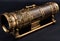 a steampunk telescope with intricate brass detailing.