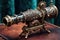 steampunk telescope with intricate gears