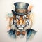 Steampunk Tiger: A Stunning Watercolor Illustration Of A Celebrity-style Portrait