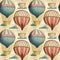 Steampunk vintage seamless pattern with air balloons and clouds.